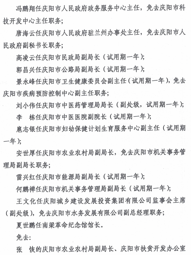 庆阳市最新人事任免,庆阳市最新人事任免动态